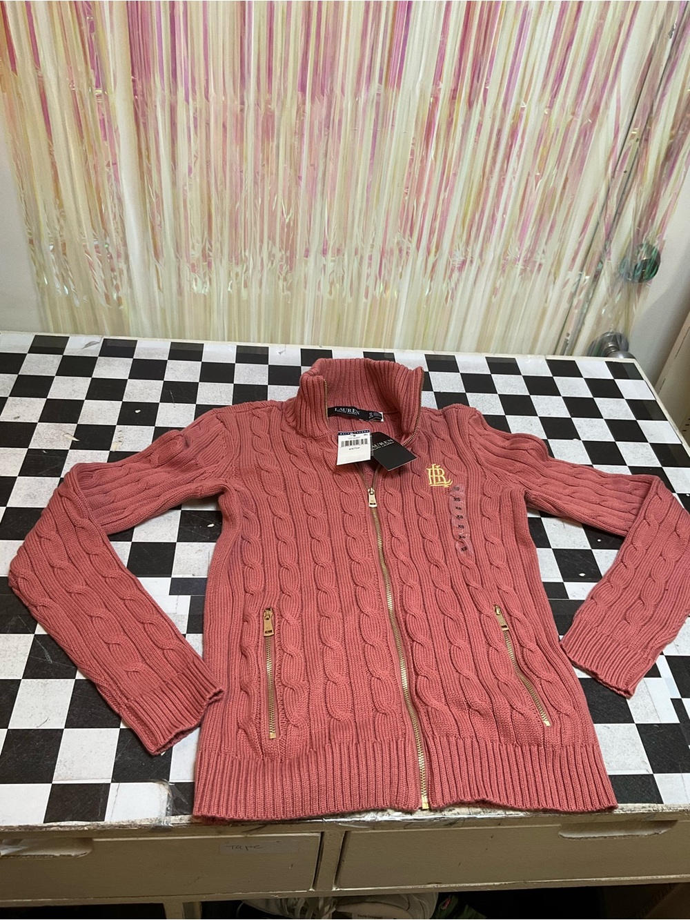 Ralph Lauren Coral Pink Cable Knit Zip Cardigan